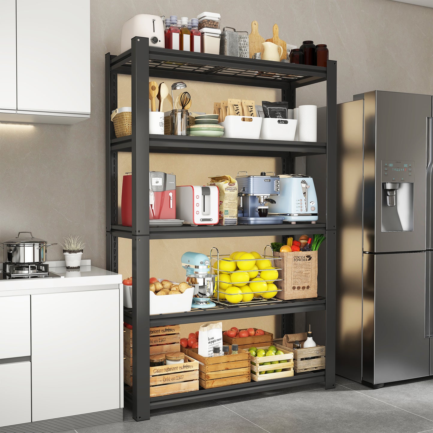 VIYET 72"H 5-Tier Heavy-Duty Metal Mesh Storage Rack - 2000 Lbs Total Capacity, Adjustable Steel Shelving Organizer for Garage/Pantry/Kitchen/Office - 35.43"W×15.75"D