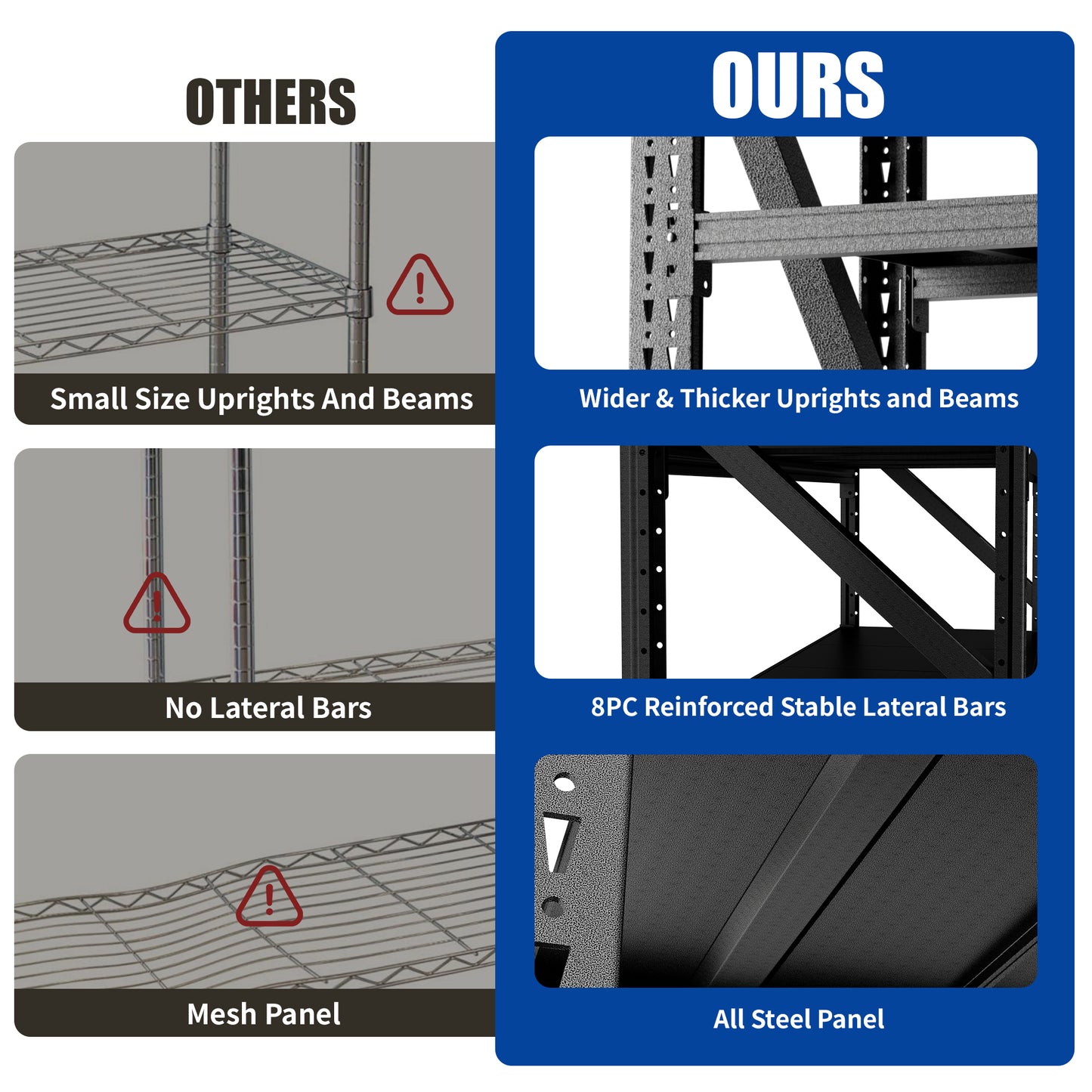 VIYET 69"H 4-Tier Heavy Duty Metal Garage Storage Shelves, 4000 LBS Adjustable Industrial Steel Shelving Unit, Open Rack for Warehouse Basement Workshop, Black