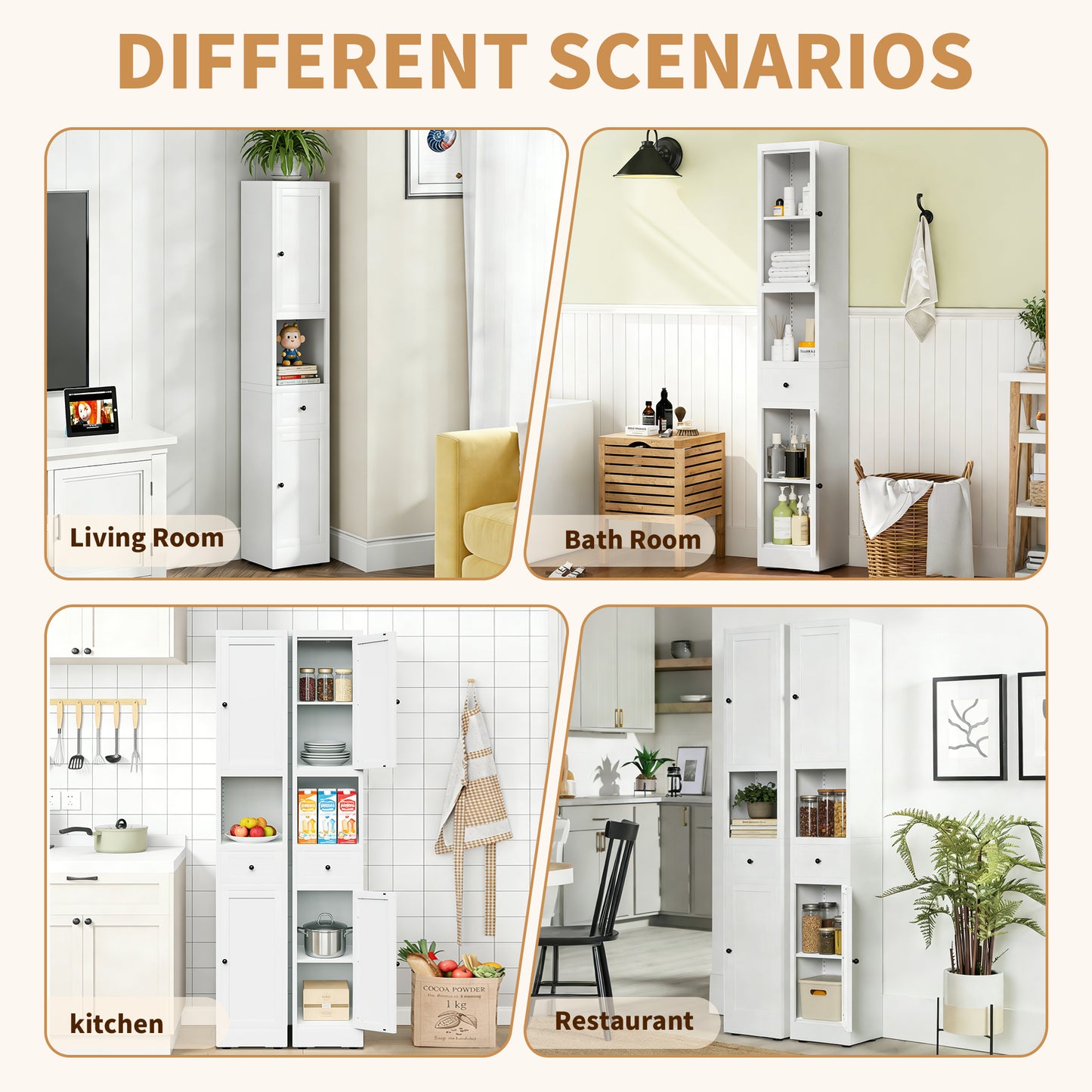 VIYET 71" Tall Bathroom Storage Cabinet, Narrow Metal Linen Cabinet with 2 Doors, Adjustable Shelves, Freestanding Storage Organizer