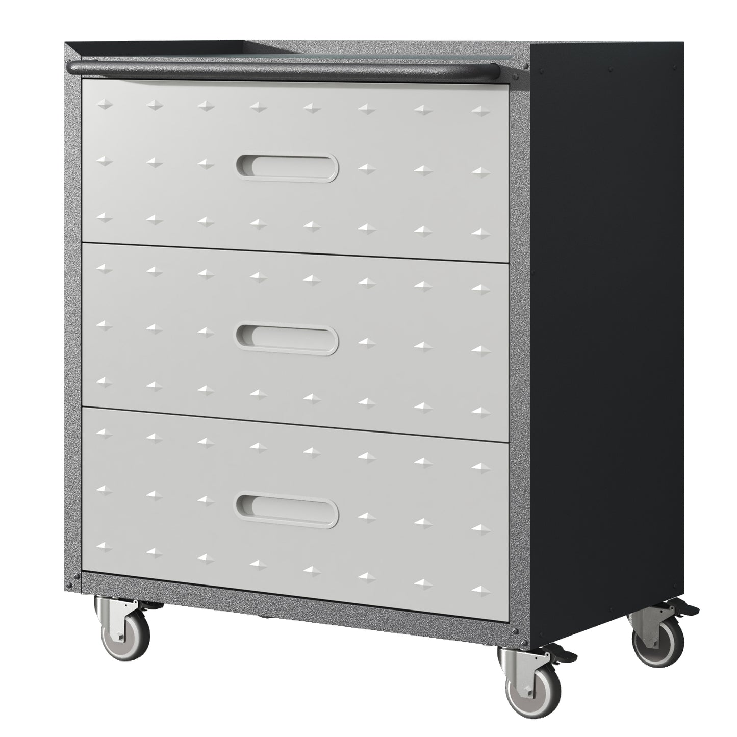 VIYET 35"H Heavy-Duty Steel 3-Drawer Storage Cabinet with Wheels - Lockable Casters & Top Guardrail, Mobile Tool Organizer for Garage/Home/Office/Warehouse, Black+Gray