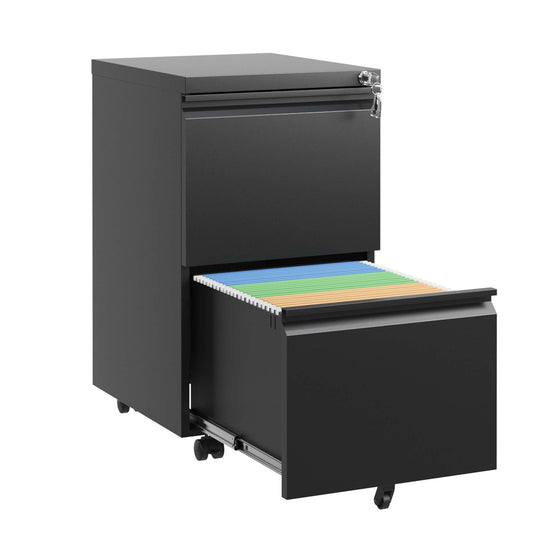 VIYET 2-Drawer Mobile Metal File Cabinet with Lock, Rolling Office Storage for Letter, Legal & A4 Hanging Files, Fully Assembled Except Wheels