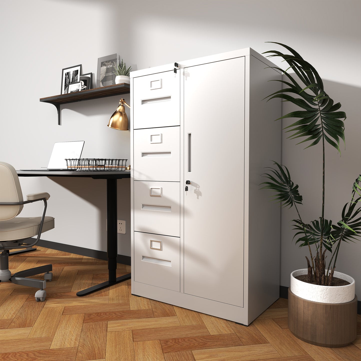 VIYET 4-Drawer Locking Metal File Cabinet, Vertical Filing Cabinet for Home Office Storage, White Steel Office Cabinet
