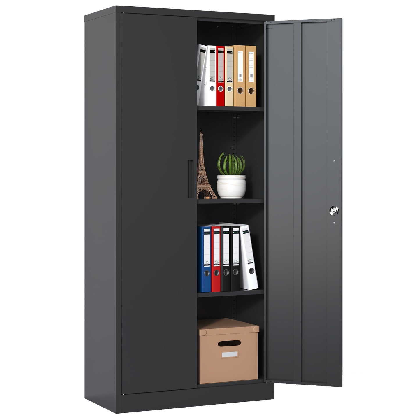 VIYET 71" Metal Garage Storage Cabinet with Lock and 3 Adjustable Shelves, Black Heavy-Duty Lockable Cabinet for Home, Office & Garage