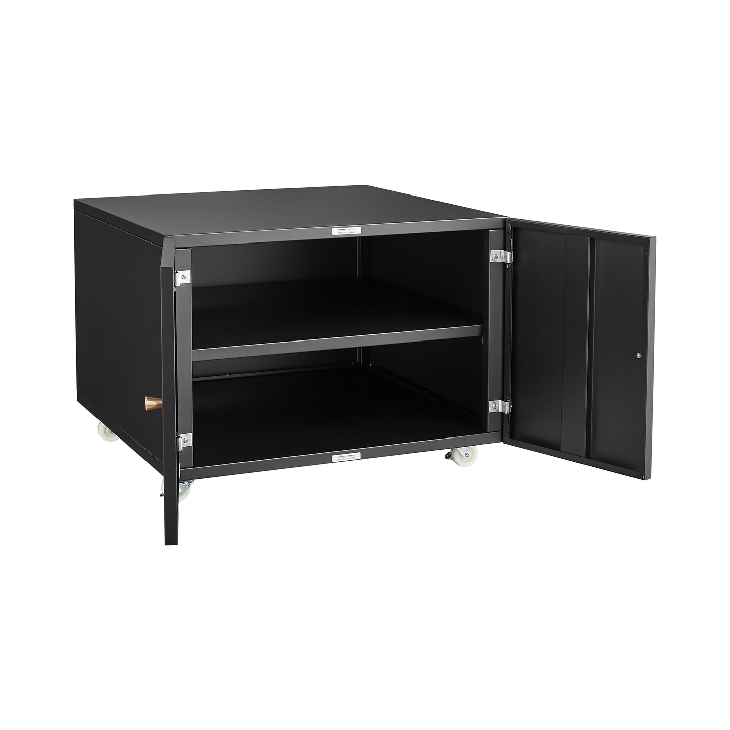 VIYET 23.6" Black Steel Double-Door Printer Cabinet, 360° Lockable Casters & Adjustable Shelves, Waterproof