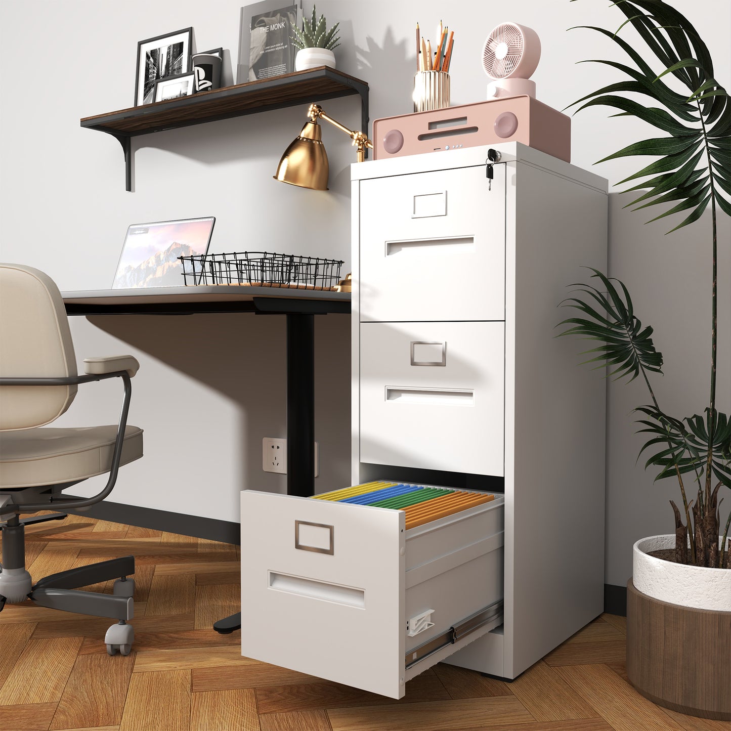 VIYET 40"H 3-Drawer Narrow Metal Vertical File Cabinet with Lock, Fits A4/Letter/Legal, Home Office Filing Steel Cabinet