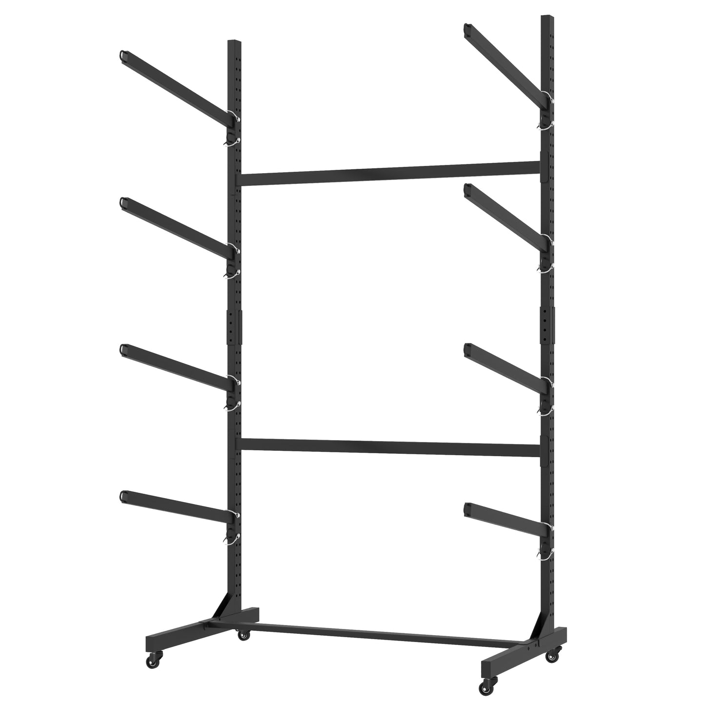 VIYET 80"H Freestanding Kayak Storage Rack, Heavy-Duty Adjustable Stand with Lockable Wheels, Holds 4 Kayaks/Canoe/SUP/Surfboard (Black)