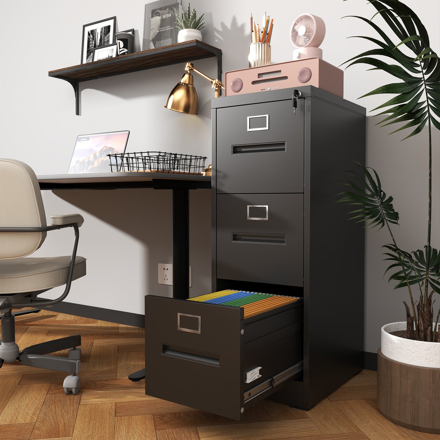 VIYET 40"H 3-Drawer Narrow Metal Vertical File Cabinet with Lock, Fits A4/Letter/Legal, Home Office Filing Steel Cabinet