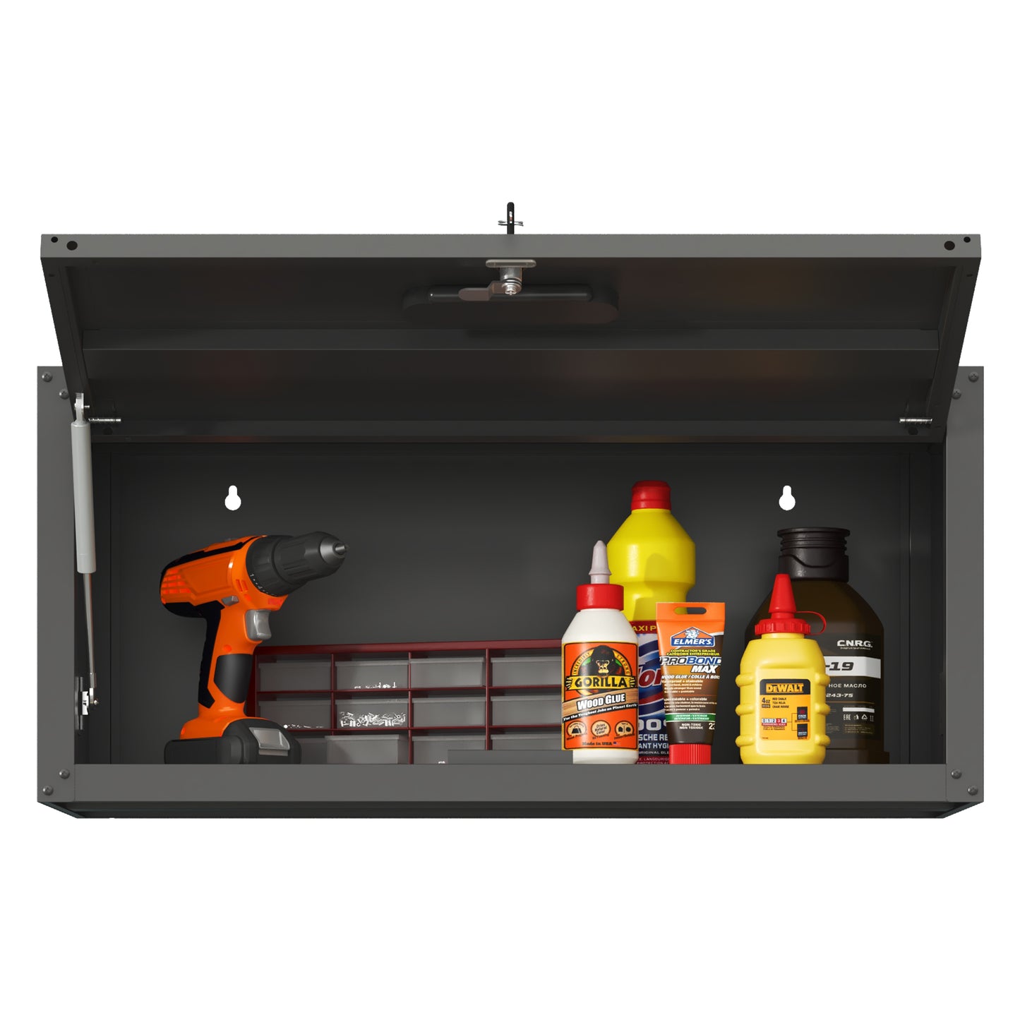 VIYET 13"H Heavy-Duty Wall-Mounted Metal Cabinet - Hydraulic Lift Door + Lock, Modern Black Storage for Garage/Workshop/Utility Room/Pantry