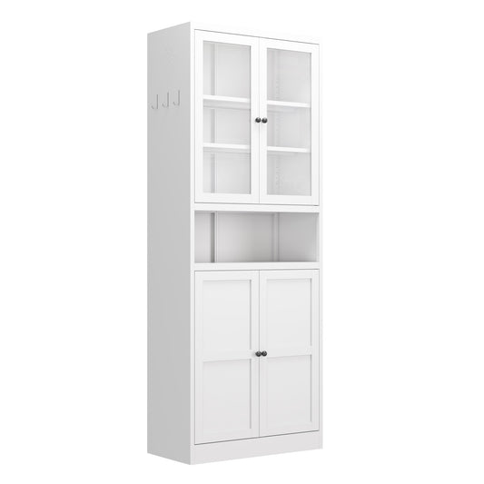 VIYET 72"H Heavy-Duty Metal Kitchen Pantry Cabinet,150LBS/Shelf,Adjustable Shelves+Glass Doors,Freestanding for Kitchen/Pantry/Bathroom(White)