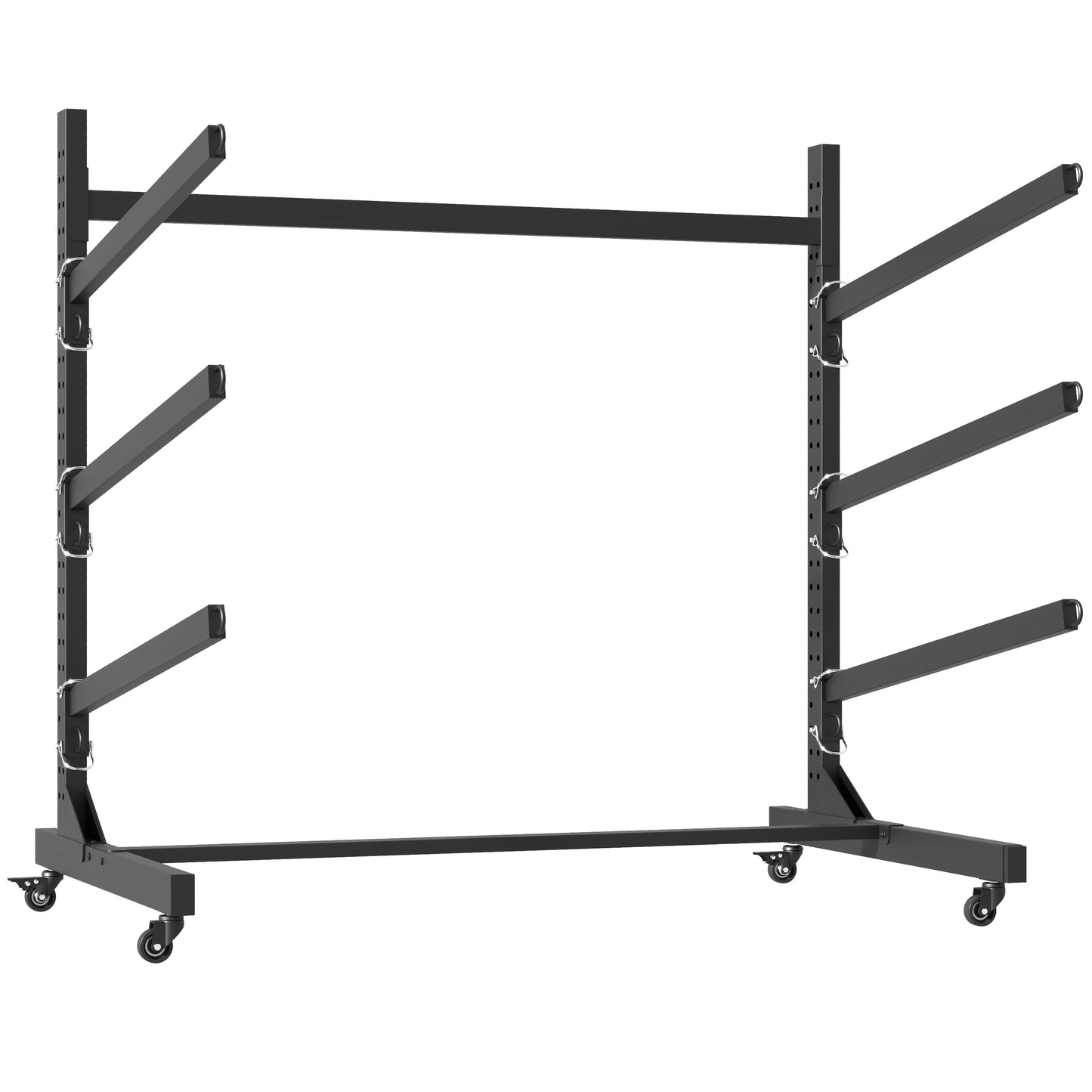 VIYET 41"H Freestanding Kayak Storage Rack, Heavy-Duty Adjustable Stand with Lockable Wheels, Holds 3 Kayaks/Canoe/SUP/Surfboard (Black)