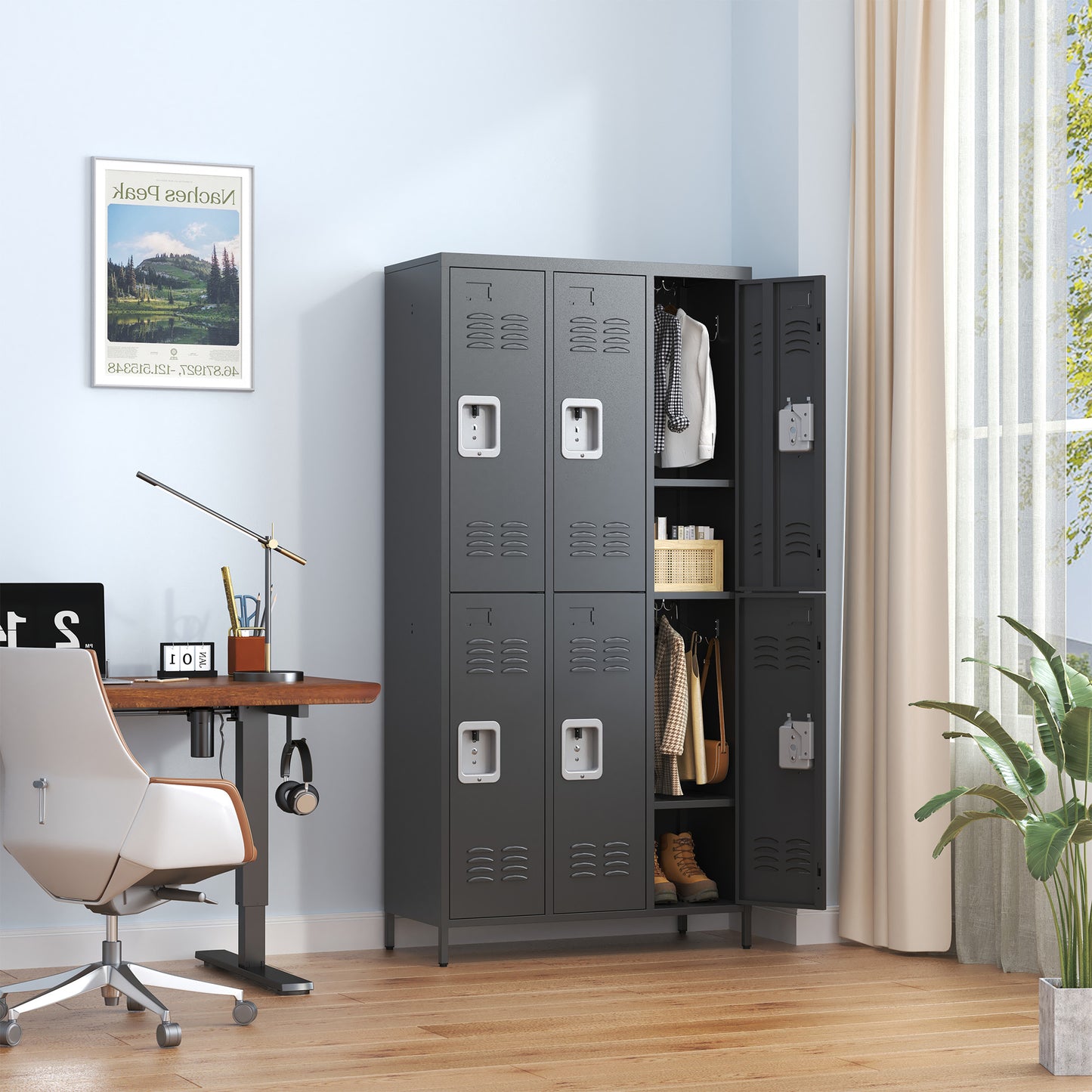VIYET 72" 6 Door Metal Storage Locker Cabinet with Locks, Freestanding Employee Locker for Office, School, Gym, Garage & Home, Black