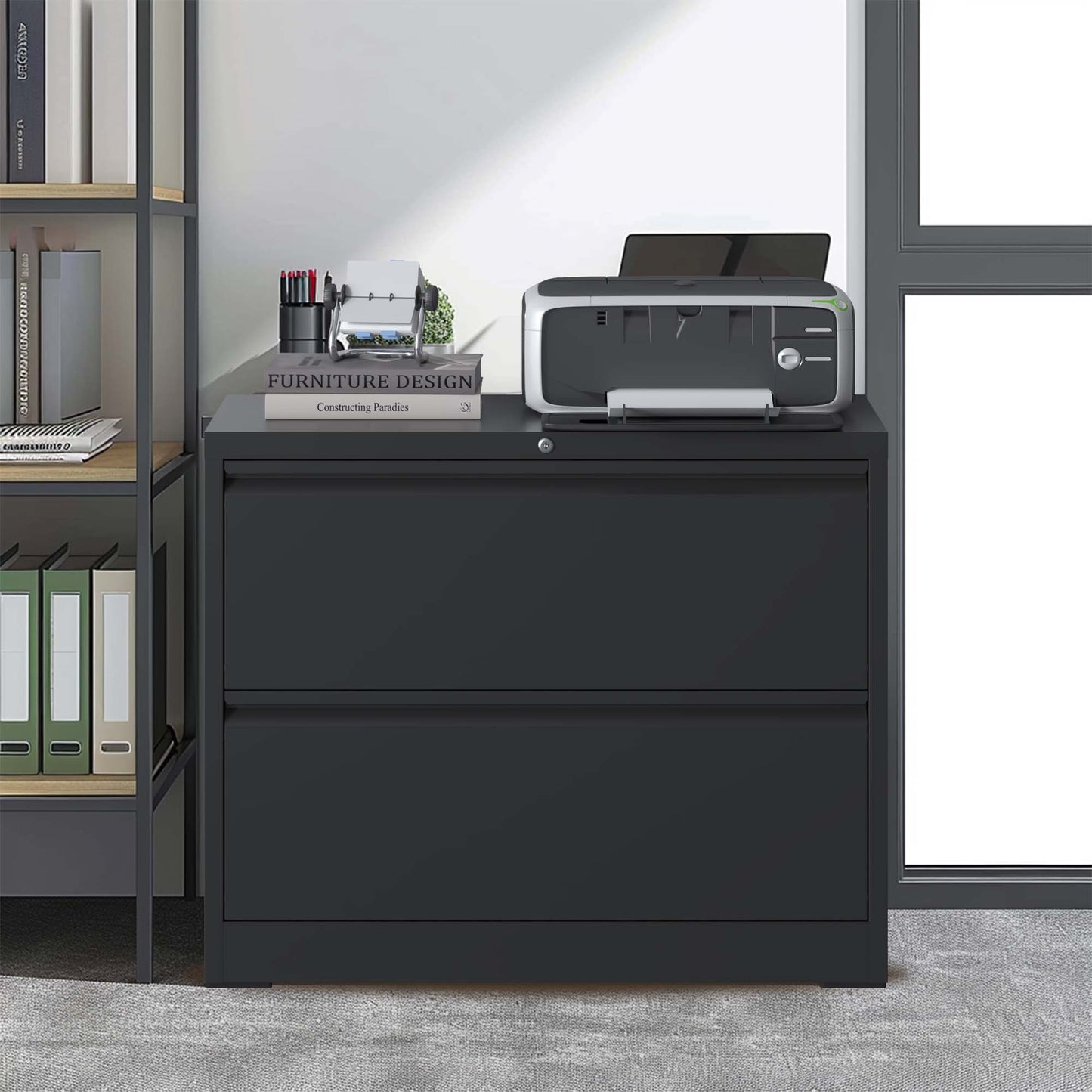 VIYET Locking Lateral File Cabinet, Heavy Duty Steel Filing Cabinet for Home Office, Silent Full Extension Drawers, Fits Letter, Legal & A4 Files