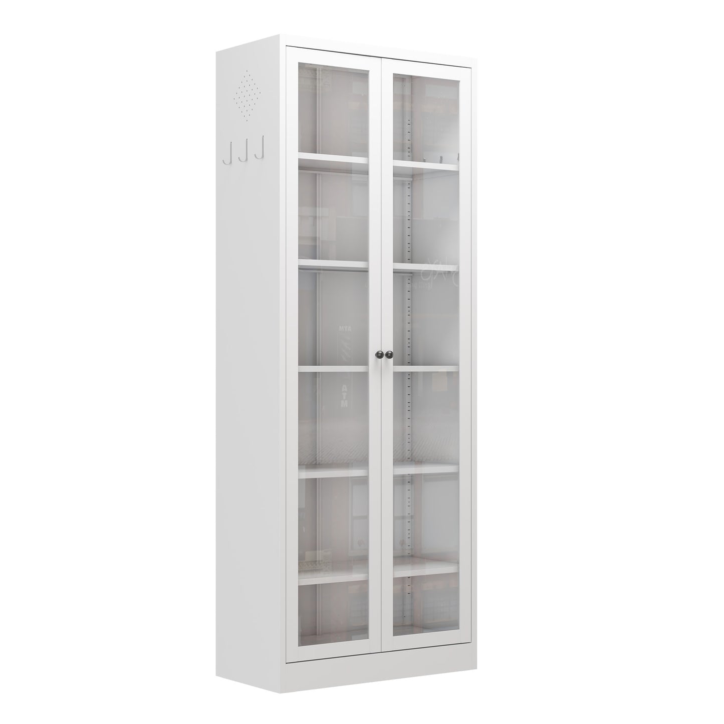 VIYET 72"H Heavy-Duty Metal Kitchen Pantry Cabinet,5 Adjustable Shelves+Glass Doors,80LBS/Shelf Freestanding for Kitchen/Pantry/Bathroom(White)