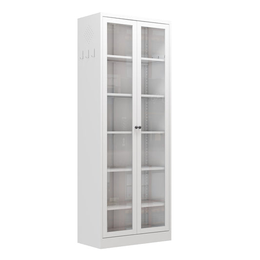 VIYET 72"H Heavy-Duty Metal Kitchen Pantry Cabinet,5 Adjustable Shelves+Glass Doors,80LBS/Shelf Freestanding for Kitchen/Pantry/Bathroom(White)