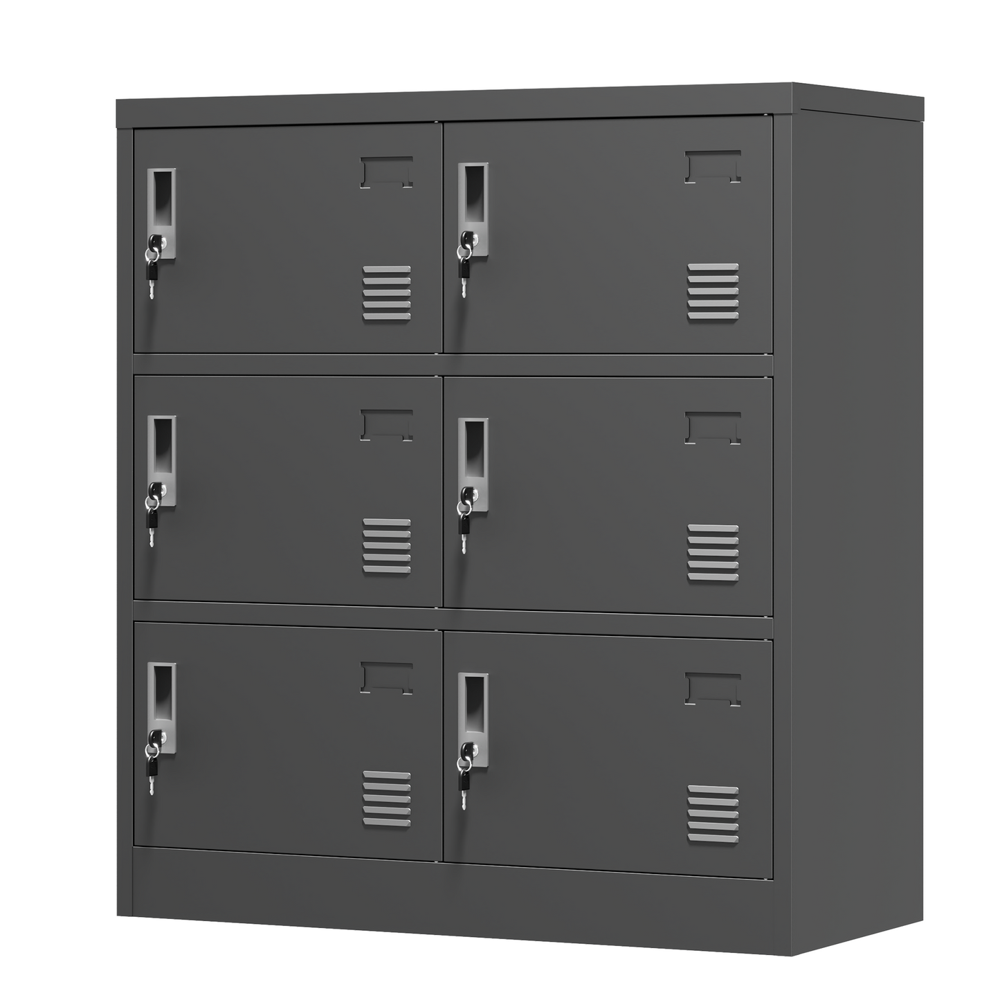 VIYET 6-Door Metal Storage Locker with Lock and Card Slot, Freestanding Office, Gym, School & Home Storage Cabinet, Durable Black Steel