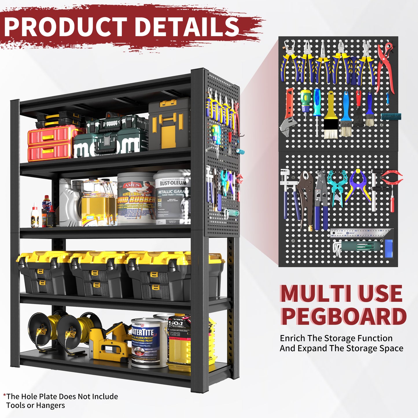 VIYET 78"H 5-Tier Heavy-Duty Metal Shelving with Pegboard- 2000LBS Total Capacity (400LBS/Shelf), Adjustable Multipurpose Storage Rack for Garage/Warehouse/Office/Kitchen - 47.2"W×18"D