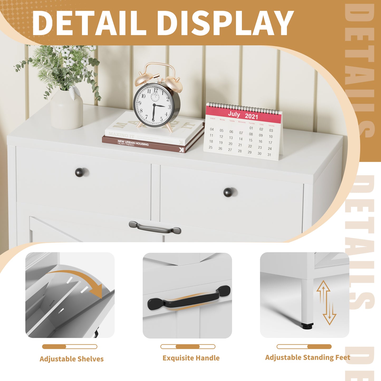 VIYET Slim Metal Shoe Cabinet with 2 Flip Drawers & 2 Top Drawers, Narrow Entryway Storage Organizer, Freestanding Hallway Shoe Rack, White
