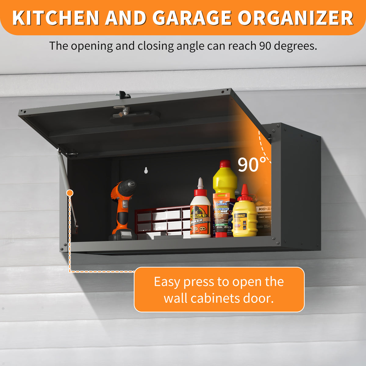VIYET Wall Mounted Garage Cabinet, Lockable Metal Tool Storage Cabinet with Lift-Up Door, 120 Lbs Capacity, Steel Workshop Organizer