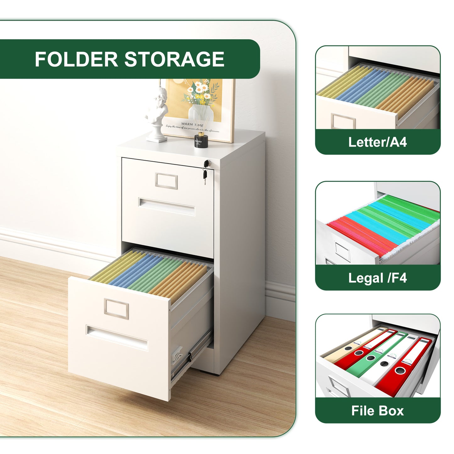 VIYET 28"H 2-Drawer White Narrow Metal Vertical File Cabinet with Lock, Steel Filing Cabinet for Home Office(Assembly Required)