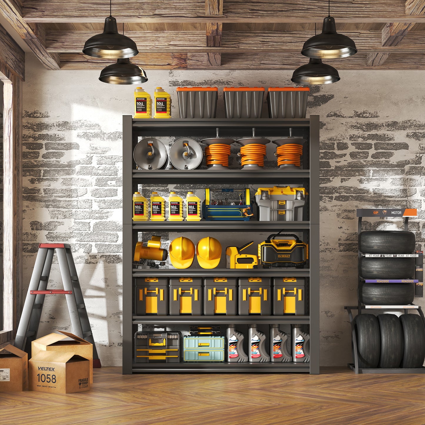 VIYET 82"H 6-Tier Heavy-Duty Metal Storage Shelves - 2400LBS Total (400LBS/Shelf), 48"W×18"D Adjustable, for Garage/Kitchen/Gym/Warehouse (Black+Gray)