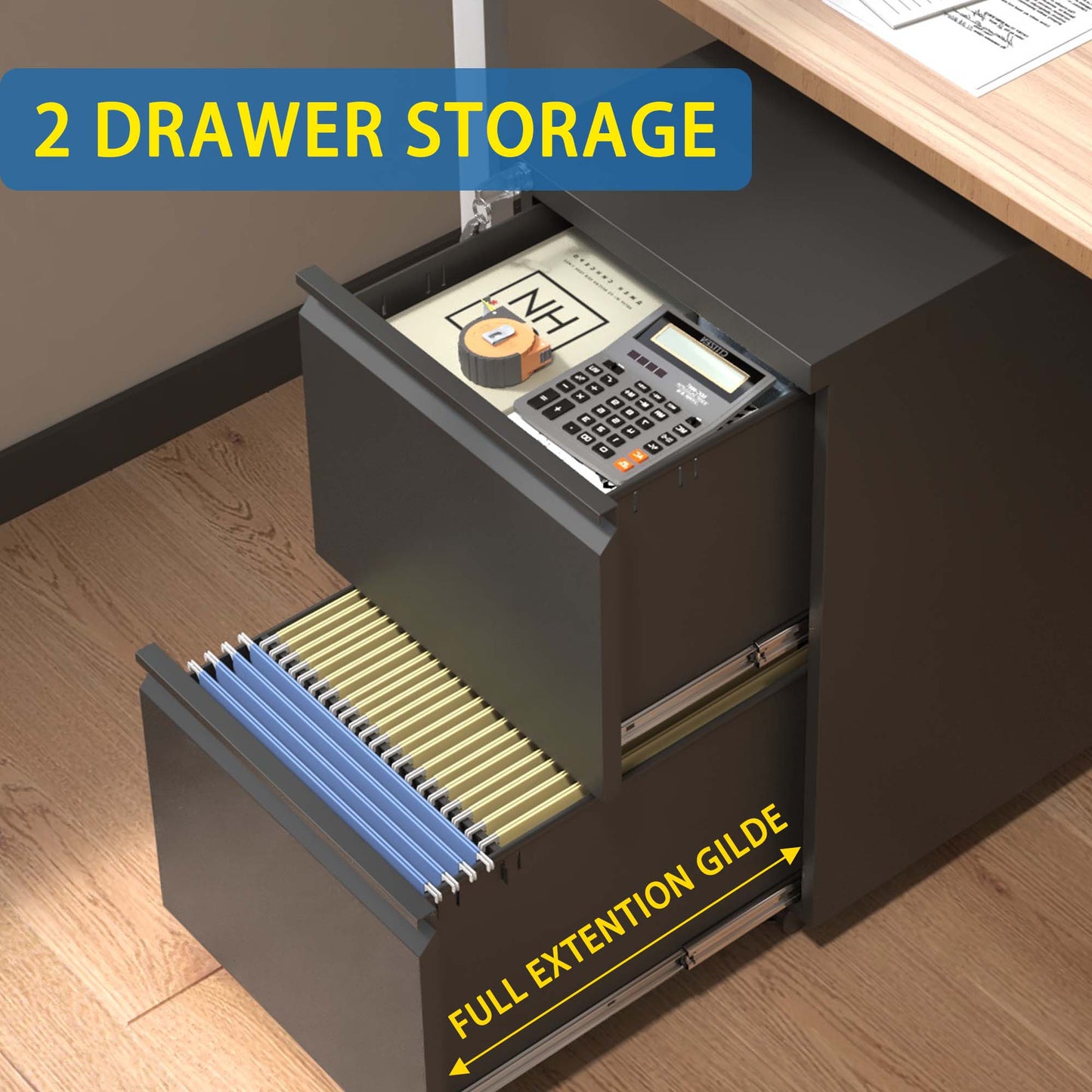 VIYET 2-Drawer Mobile Metal File Cabinet with Lock, Rolling Office Storage for Letter, Legal & A4 Hanging Files, Fully Assembled Except Wheels