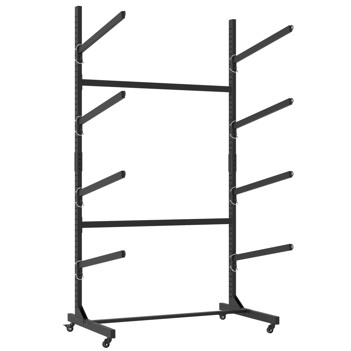 VIYET 80"H Freestanding Kayak Storage Rack, Heavy-Duty Adjustable Stand with Lockable Wheels, Holds 4 Kayaks/Canoe/SUP/Surfboard (Black)