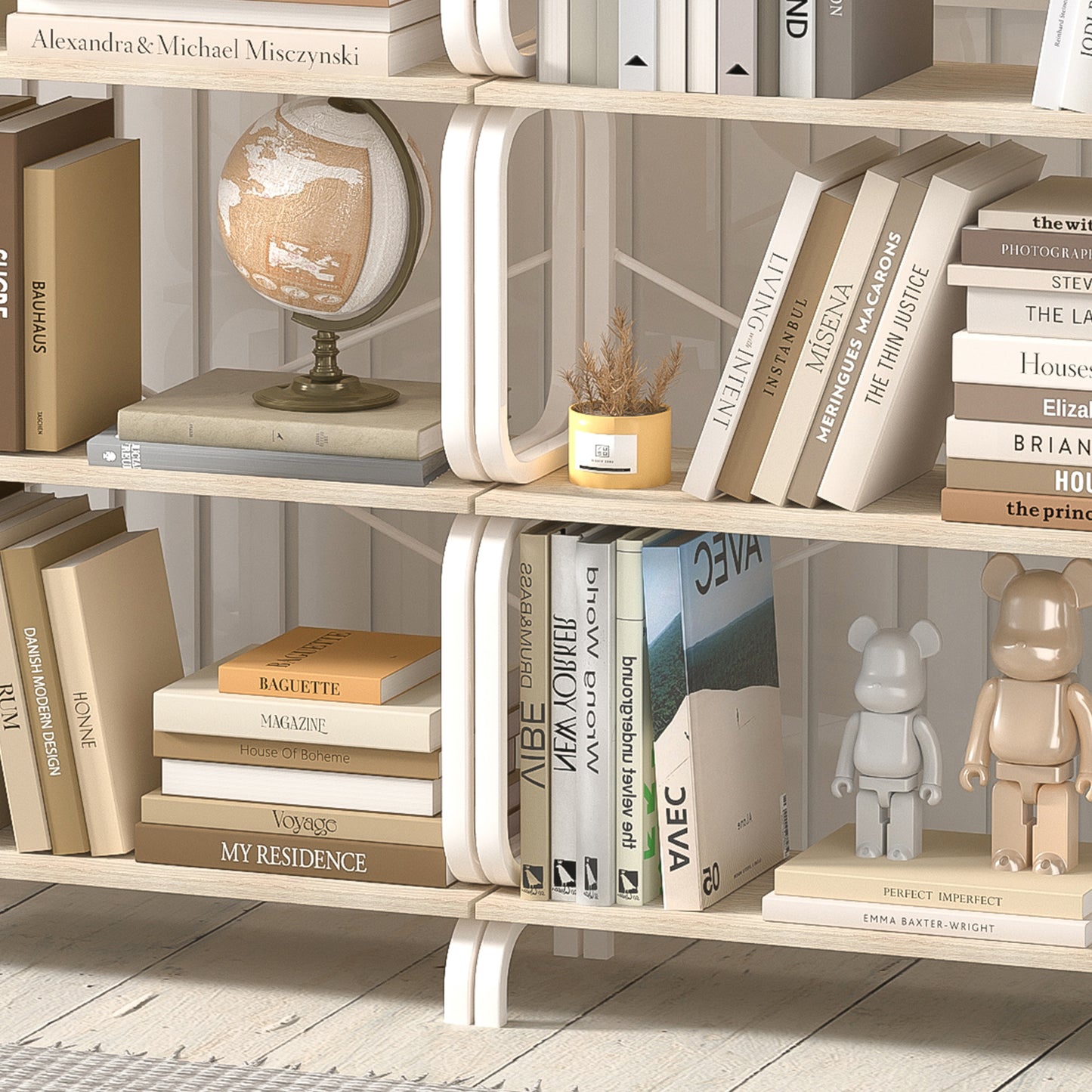 VIYET63" 5-Tier Industrial shelf, White MDF+Iron Frame Open Bookcase (Anti-Tipping Home Office/Living Room Organizer)