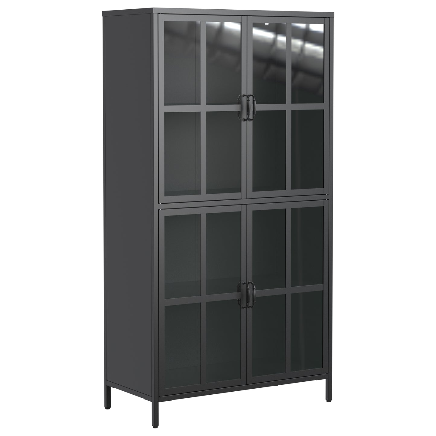 VIYET 63"H Premium Black Metal Storage Cabinet, Tempered Glass Doors + Adjustable Shelves, Anti-Tipping & Magnetic Silent Closure for Home/Office
