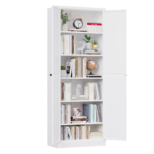 VIYET 72" Metal Pantry Cabinet with Doors, White Kitchen Storage Cabinet, Freestanding Organizer with 5 Adjustable Shelves