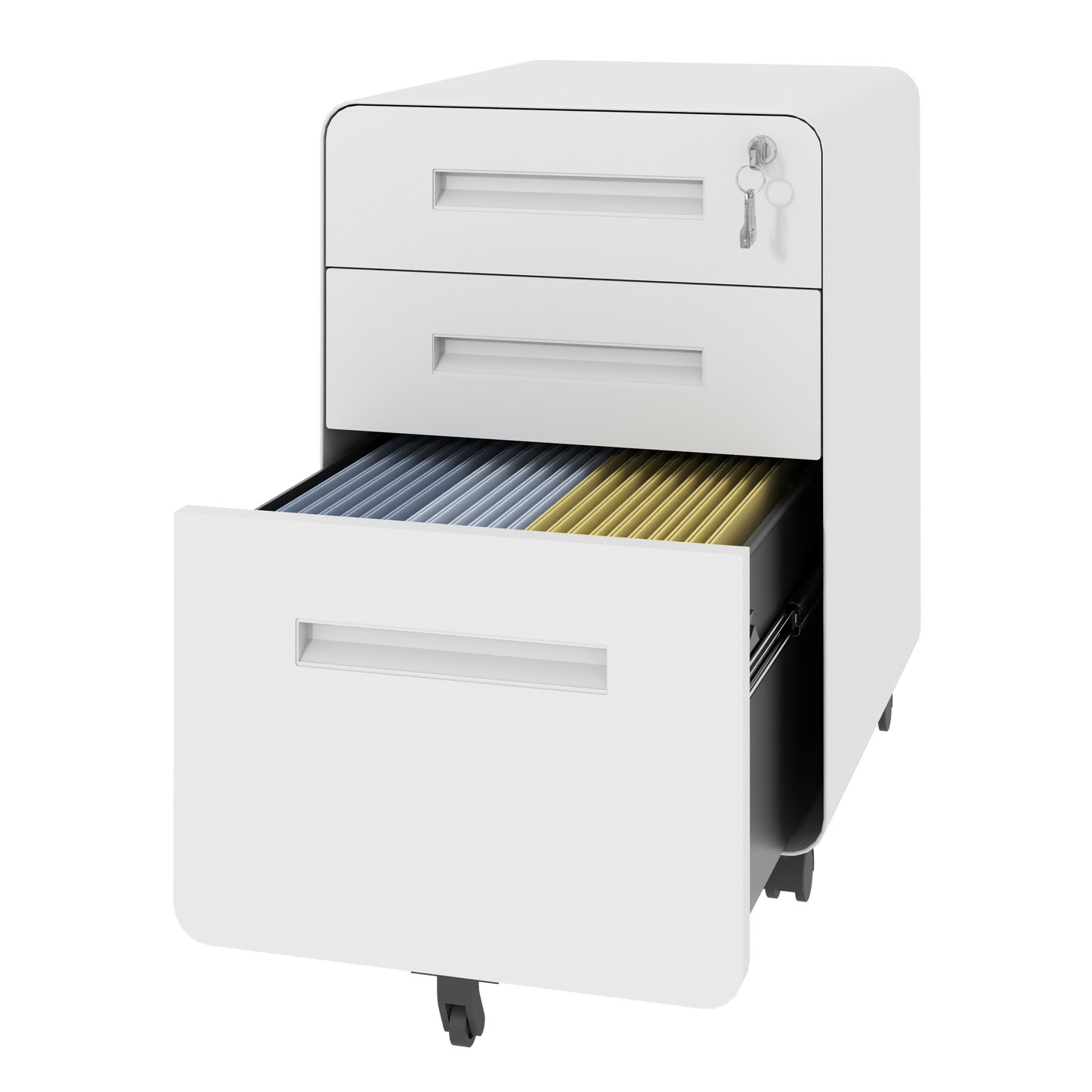 VIYET 3 Drawer Mobile File Cabinet with Lock, Fully Assembled Steel Filing Cabinet on Wheels, Holds A4 & Letter Files, 110 lb Capacity per Drawer