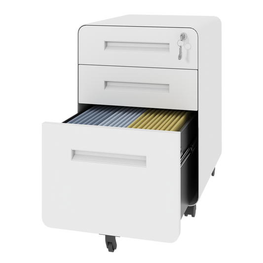 VIYET 3 Drawer Mobile File Cabinet with Lock, Fully Assembled Steel Filing Cabinet on Wheels, Holds A4 & Letter Files, 110 lb Capacity per Drawer