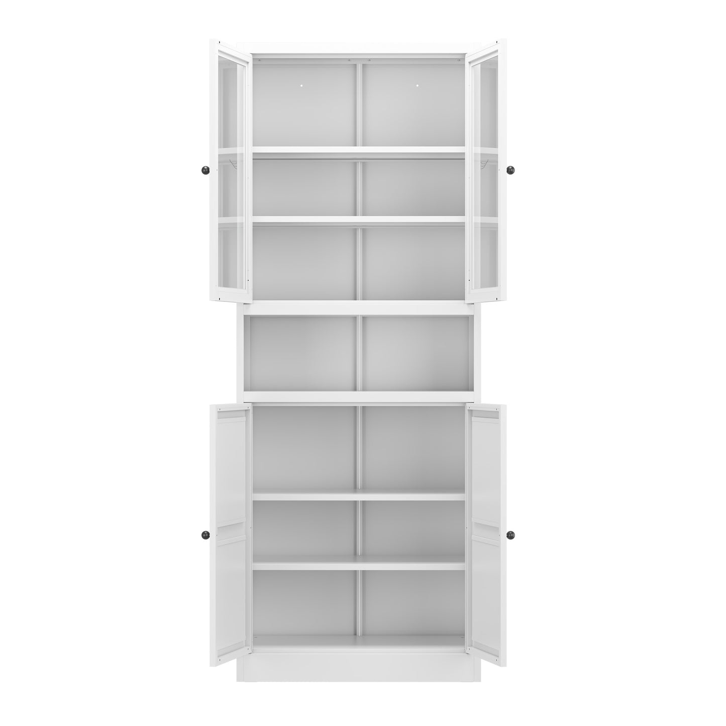 VIYET 72"H Heavy-Duty Metal Kitchen Pantry Cabinet,150LBS/Shelf,Adjustable Shelves+Glass Doors,Freestanding for Kitchen/Pantry/Bathroom(White)