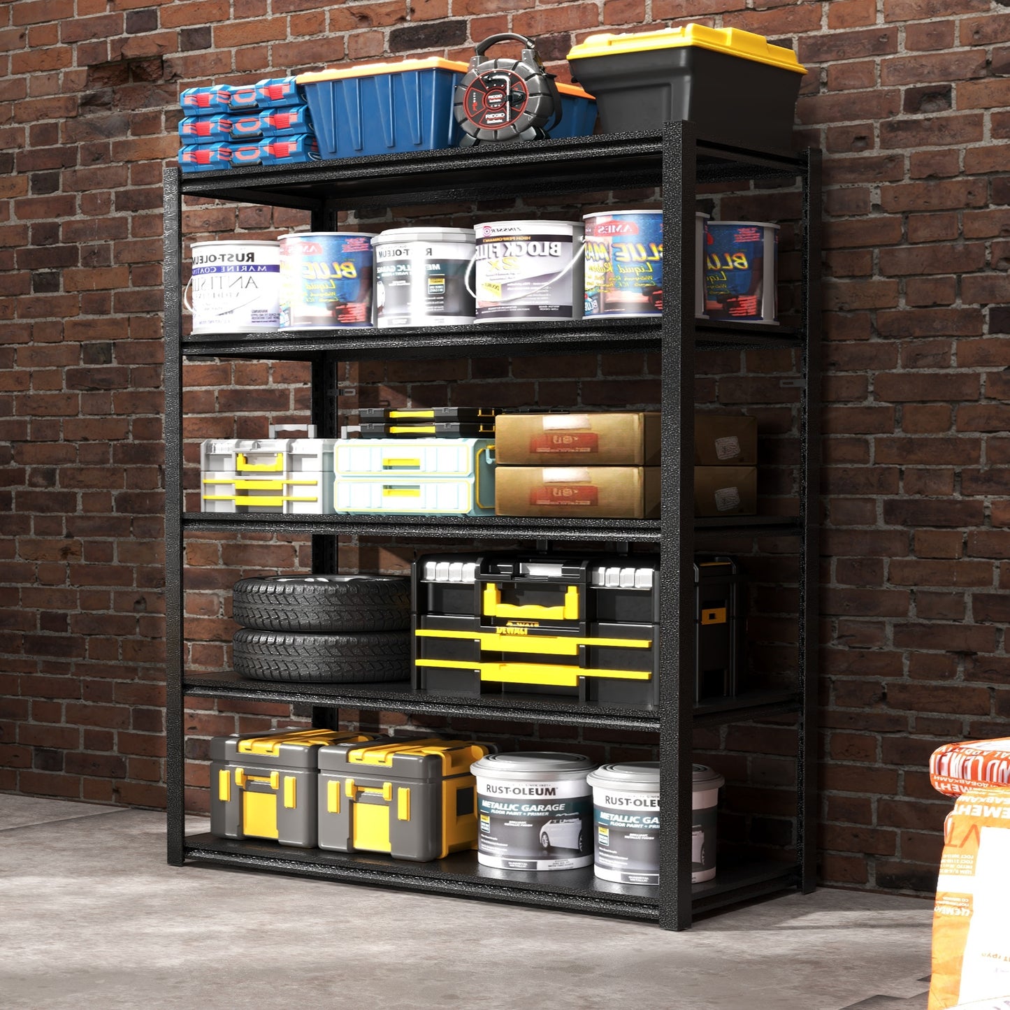 VIYET 78" 5-Tier Extra Wide Heavy-Duty Metal Storage Shelves - 2000lbs Capacity Adjustable Shelving for Garage, Warehouse & Gym, Black