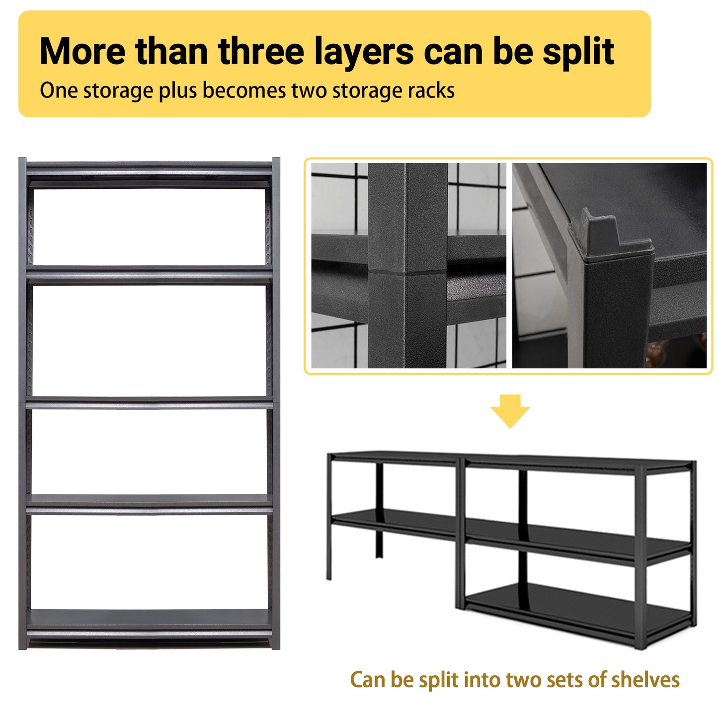 VIYET 63" 5-Tier Heavy-Duty Metal Storage Shelves - 2000lbs Capacity Adjustable Shelving Unit for Garage, Kitchen & Pantry, Black