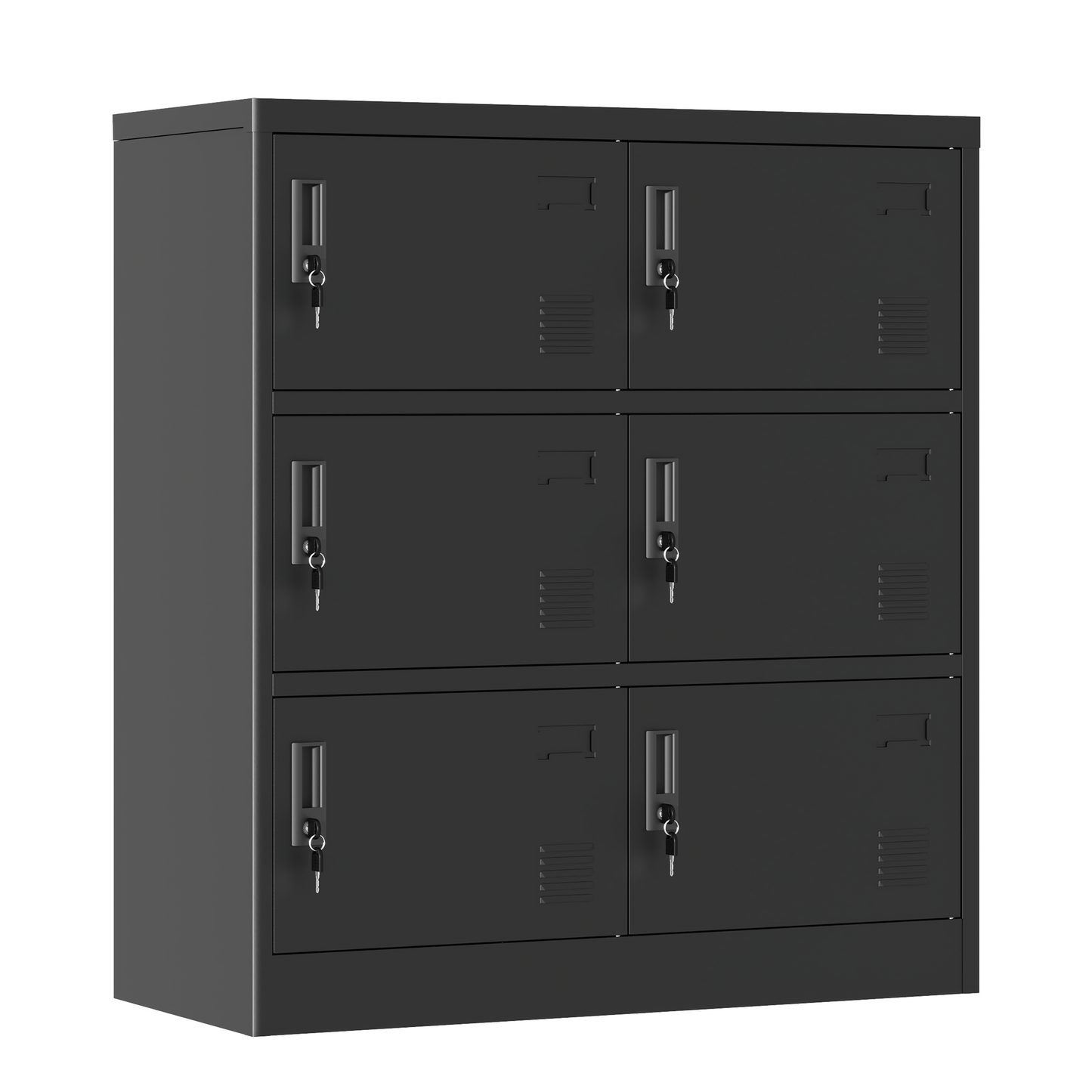 VIYET 6-Door Metal Storage Locker with Lock and Card Slot, Freestanding Office, Gym, School & Home Storage Cabinet, Durable Black Steel