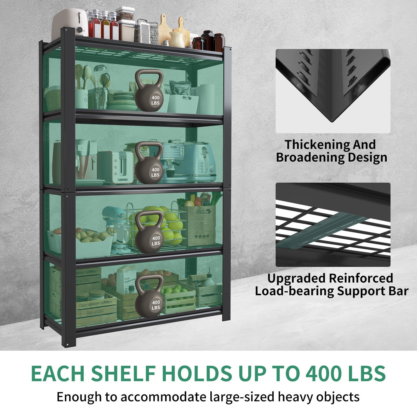 VIYET 72"H 5-Tier Heavy-Duty Metal Mesh Storage Rack - 2000 Lbs Total Capacity, Adjustable Steel Shelving Organizer for Garage/Pantry/Kitchen/Office - 35.43"W×15.75"D