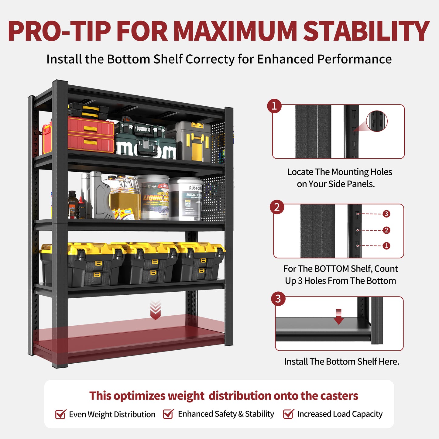 VIYET 78"H 5-Tier Heavy-Duty Metal Shelving with Pegboard- 2000LBS Total Capacity (400LBS/Shelf), Adjustable Multipurpose Storage Rack for Garage/Warehouse/Office/Kitchen - 47.2"W×18"D