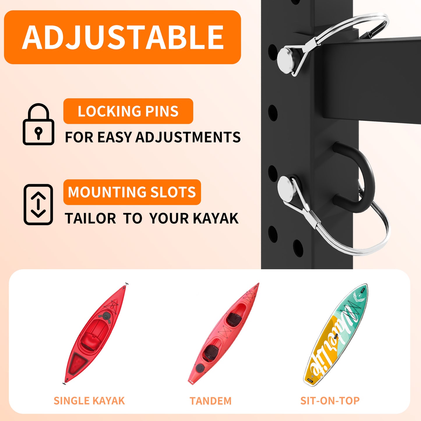 VIYET 41"H Freestanding Kayak Storage Rack, Heavy-Duty Adjustable Stand with Lockable Wheels, Holds 3 Kayaks/Canoe/SUP/Surfboard (Black)