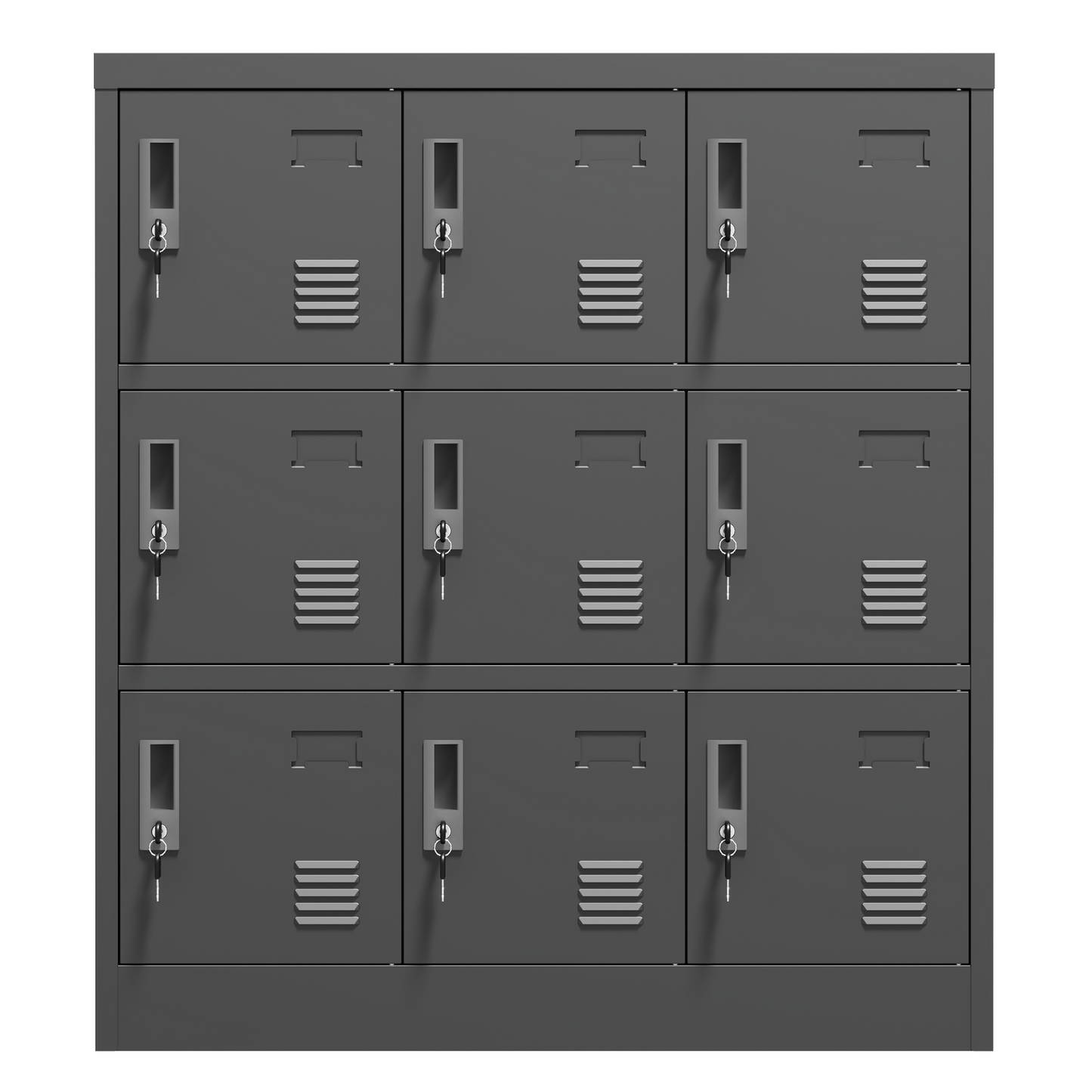 VIYET 9-Door Metal Storage Locker with Lock and Card Slot, Black Freestanding Cabinet for Office, Gym, School & Home Storage