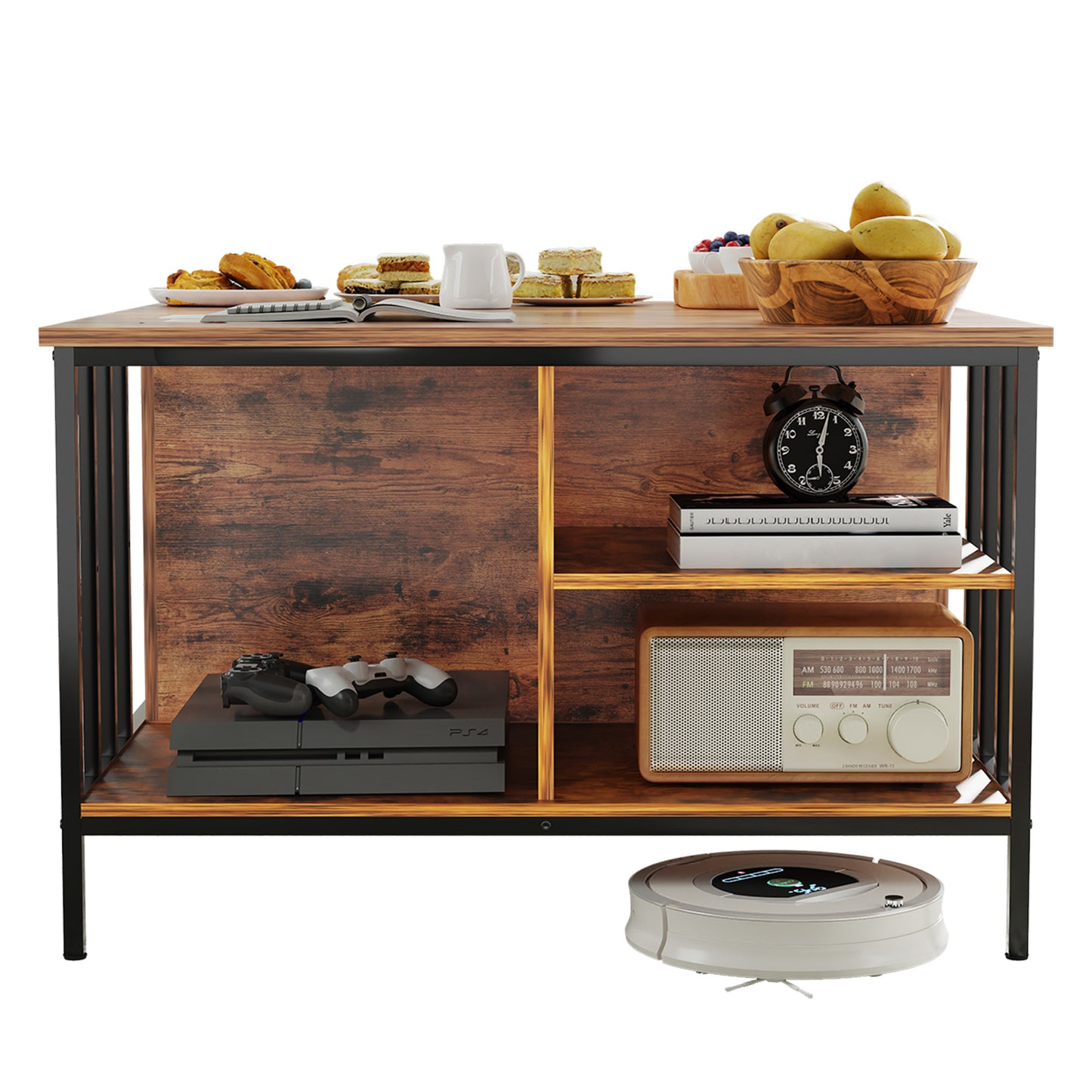 VIYET 32"H Farmhouse Lift Top Coffee Table,Adjustable Height(20.3"-25.6")with Hidden Compartment&3 Shelves,110LBS Capacity for Living Room(Black+Brown)