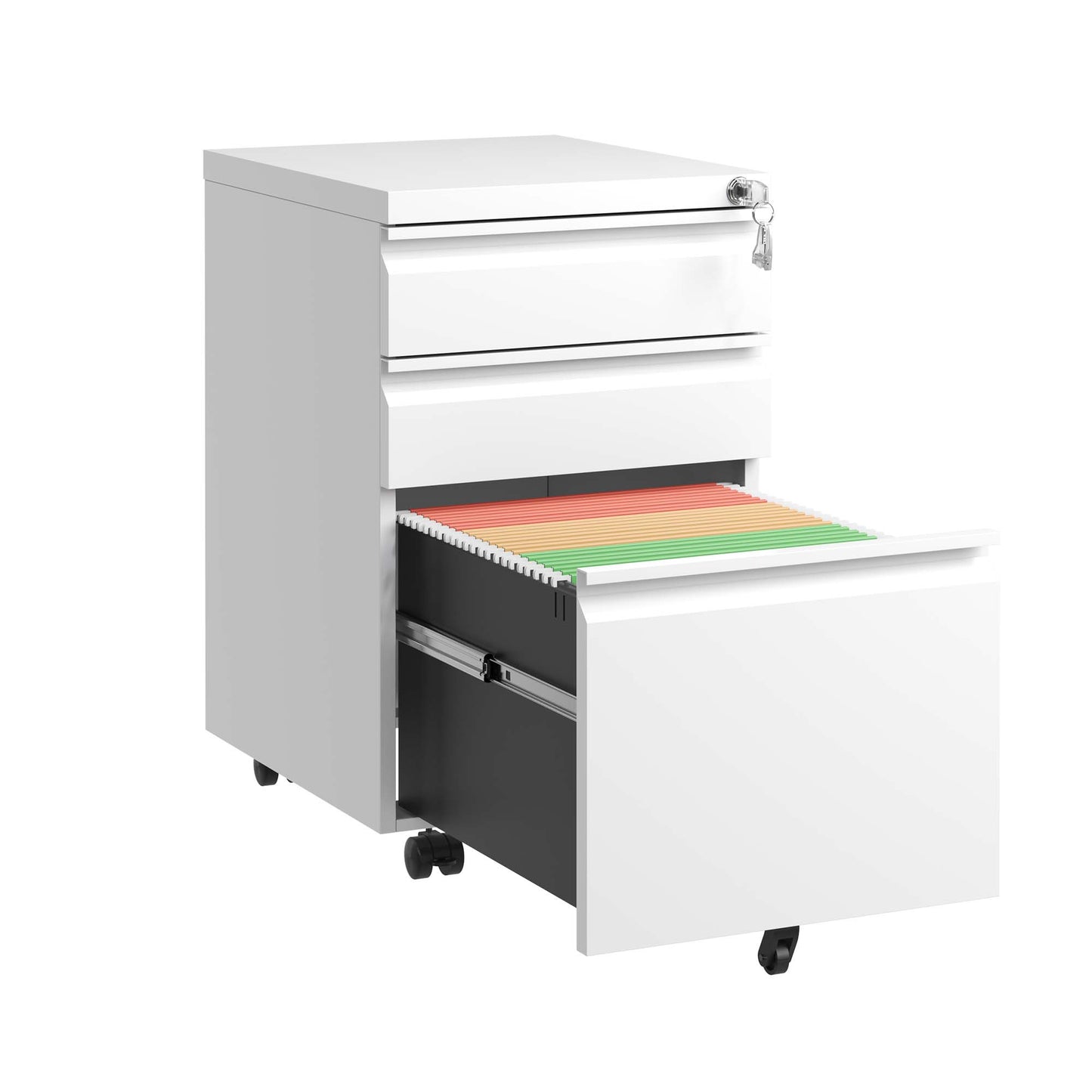 VIYET 3-Drawer Mobile File Cabinet with Lock, Rolling Metal Filing Cabinet for Home Office, Fits Letter, Legal & A4 Files, White