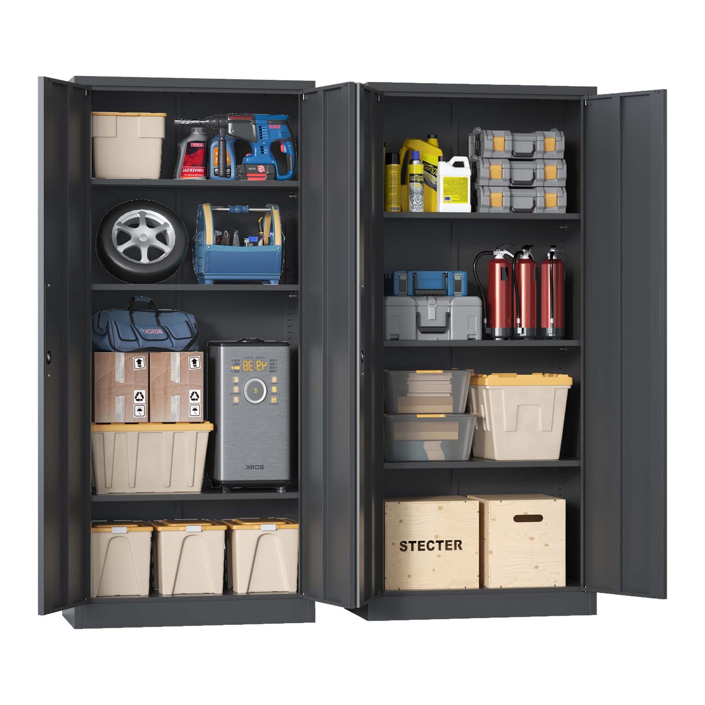 VIYET 71" Metal Garage Storage Cabinet with Lock and 3 Adjustable Shelves, Black Heavy-Duty Lockable Cabinet for Home, Office & Garage