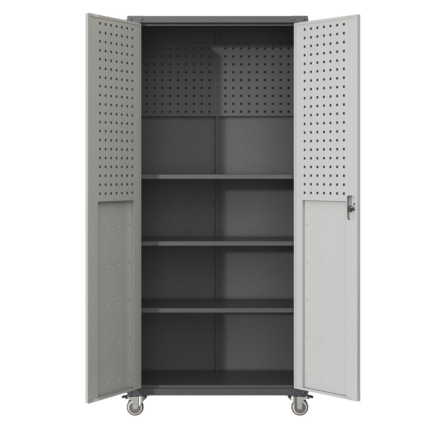 VIYET 71"H Heavy-Duty Steel Garage Cabinet with Wheels & Lock - 3 Adjustable Shelves, 2 Hinged Doors, Mobile Organizer for Garage/Home/Office/School, Black+Gray