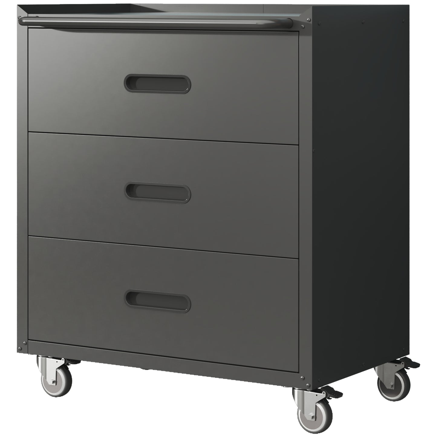 VIYET 35"H 3-Drawer Heavy-Duty Steel Storage Cabinet, Lockable Wheels,200LBS Capacity, Garage/Office/Home, Black+Gray
