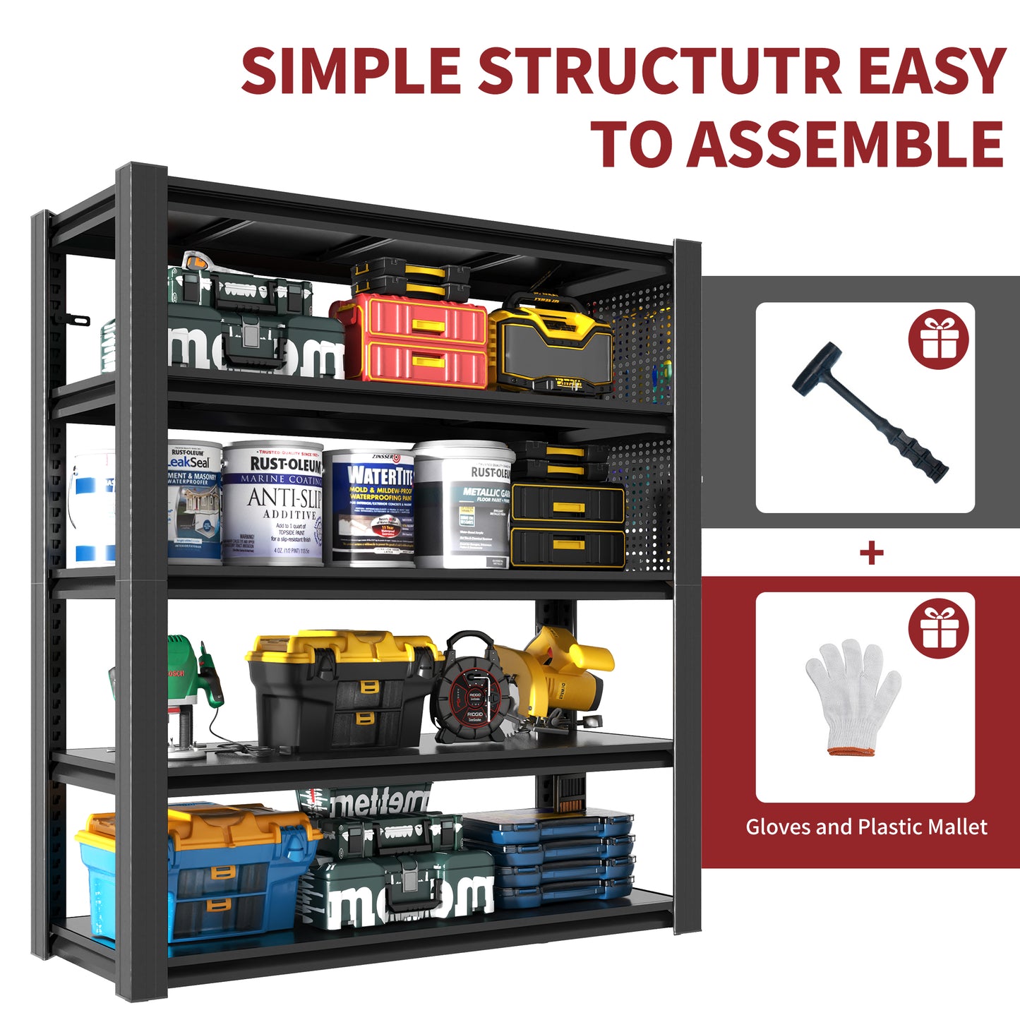 VIYET 72"H 5-Tier Adjustable Metal Shelving with Pegboard, 2000LBS Heavy-Duty Storage Rack for Garage Kitchen Office