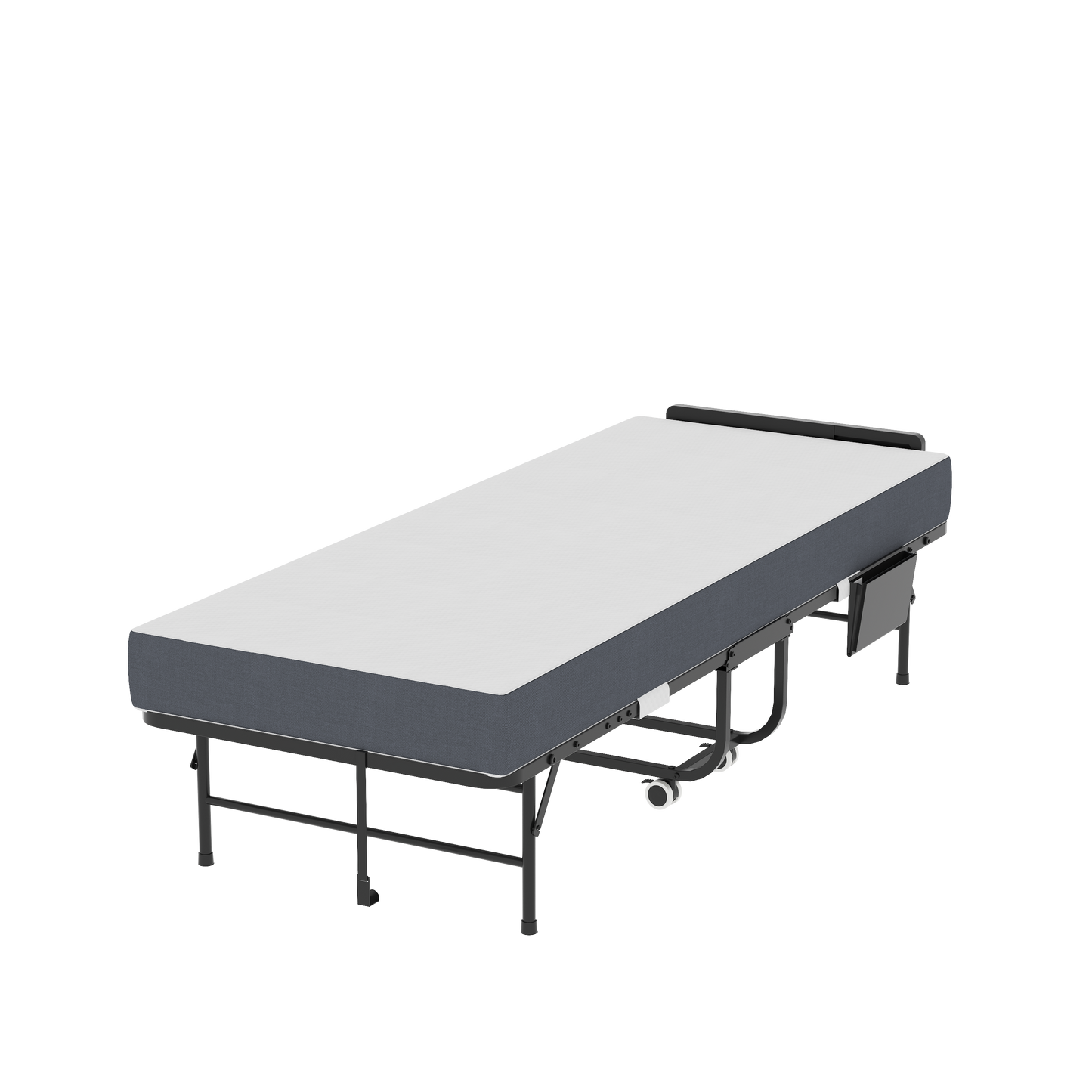VIYET 75" Folding Rollaway Guest Bed with Adjustable Headboard, 5" Memory Foam Mattress, 450LBS Metal Frame Portable Twin Cot on Wheels