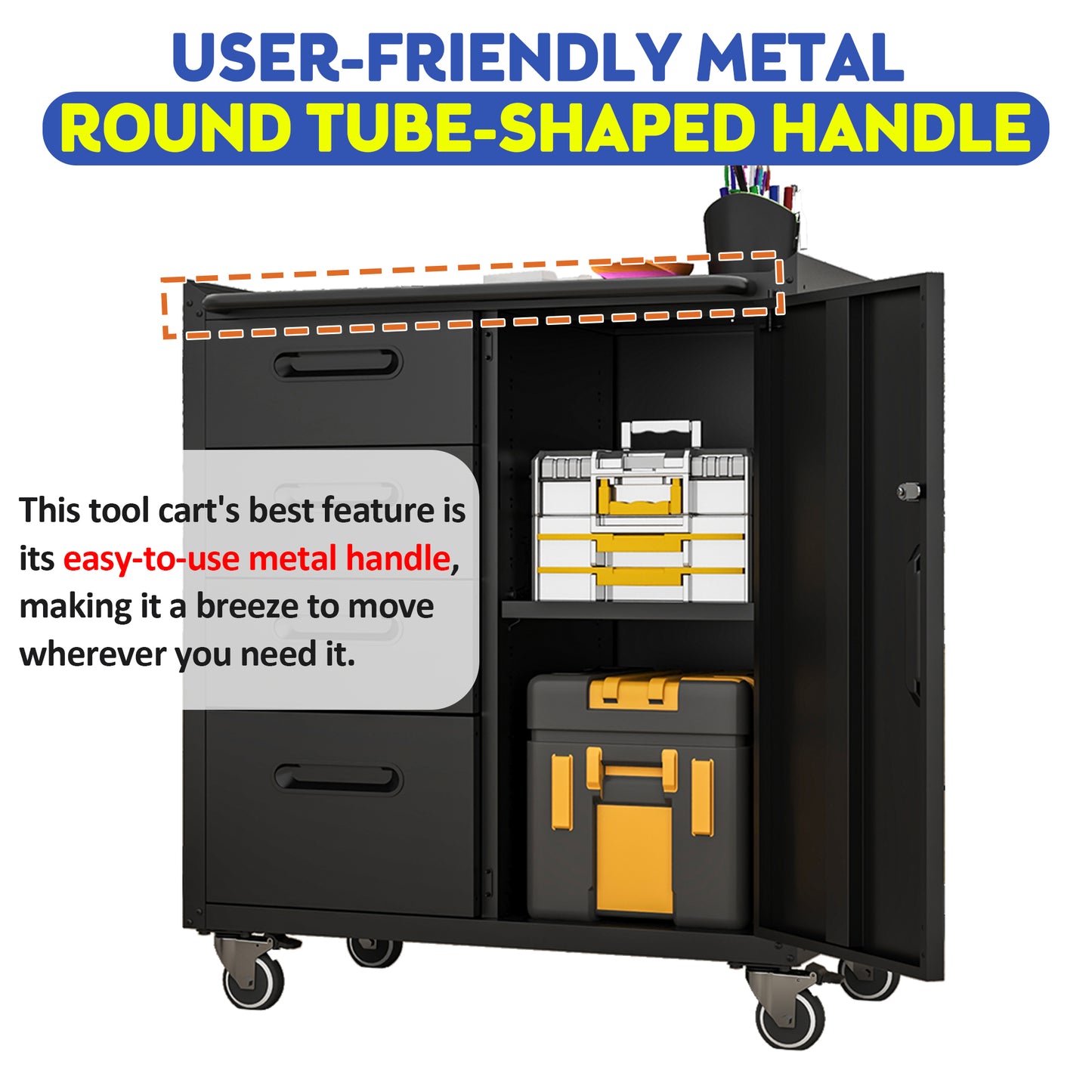 VIYET 35"H Heavy-Duty Mobile Steel Tool Cabinet, Categorized Drawers, Lockable Adjustable Shelf, 360° Casters, Black+Gray, Garage/Home/Office/Workshop