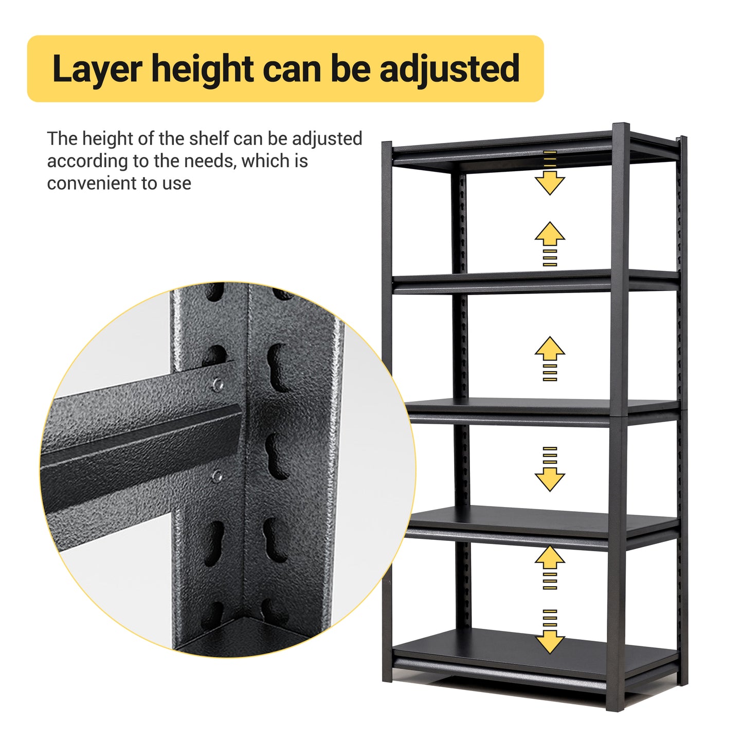VIYET 72" 5-Tier Heavy-Duty Metal Storage Shelves - 2000lbs Total Capacity Adjustable 35.4" W Rack for Garage, Kitchen & Warehouse, Black
