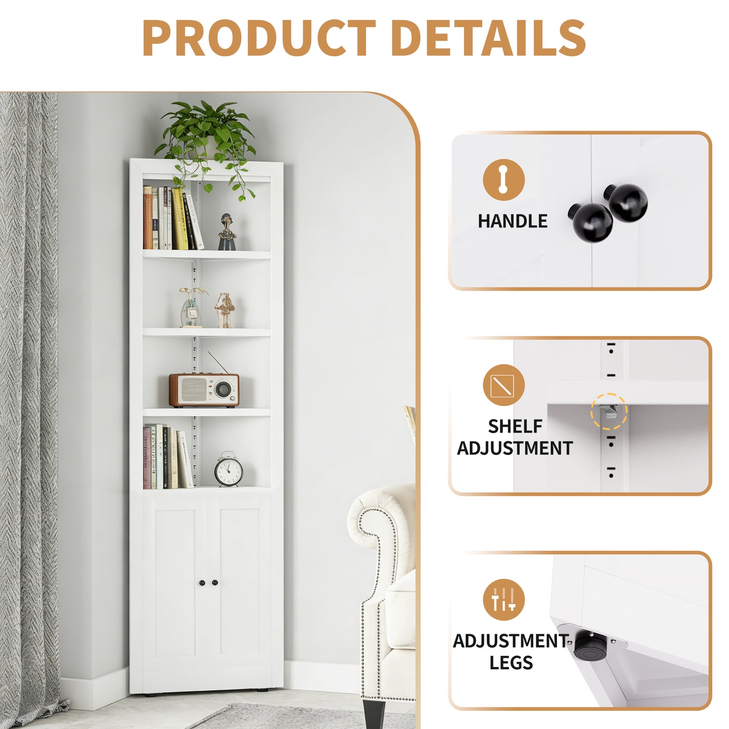 VIYET 71" Tall Corner Storage Cabinet, 5-Tier Metal Corner Cabinet with Adjustable Shelves, Freestanding Space-Saving Organizer