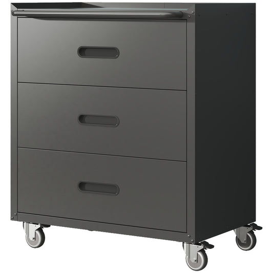 VIYET 35" Rolling Metal Storage Cabinet with 3 Drawers, Lockable Wheels & Handle, Heavy Duty Steel Garage Tool Organizer, Black